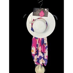 Nicole Miller Floral Beach Cover Up Kimono With Hat And Hat Clip NWT one Size
